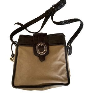 Vintage Brighton Shoulder Bag Purse Western Boho Canvas Croc Leather No. 882140